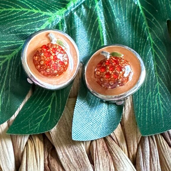 BOGO FREE VTG CLIP ON ENABLE ORANGE EARNINGS 1980’s - Picture 1 of 4